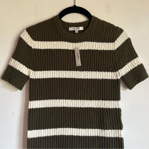 NWT Boucle Knit Crewneck Sweater Tee in Olive Stripe Size XXS Stretchy $78 NS649 - Picture 3 of 16